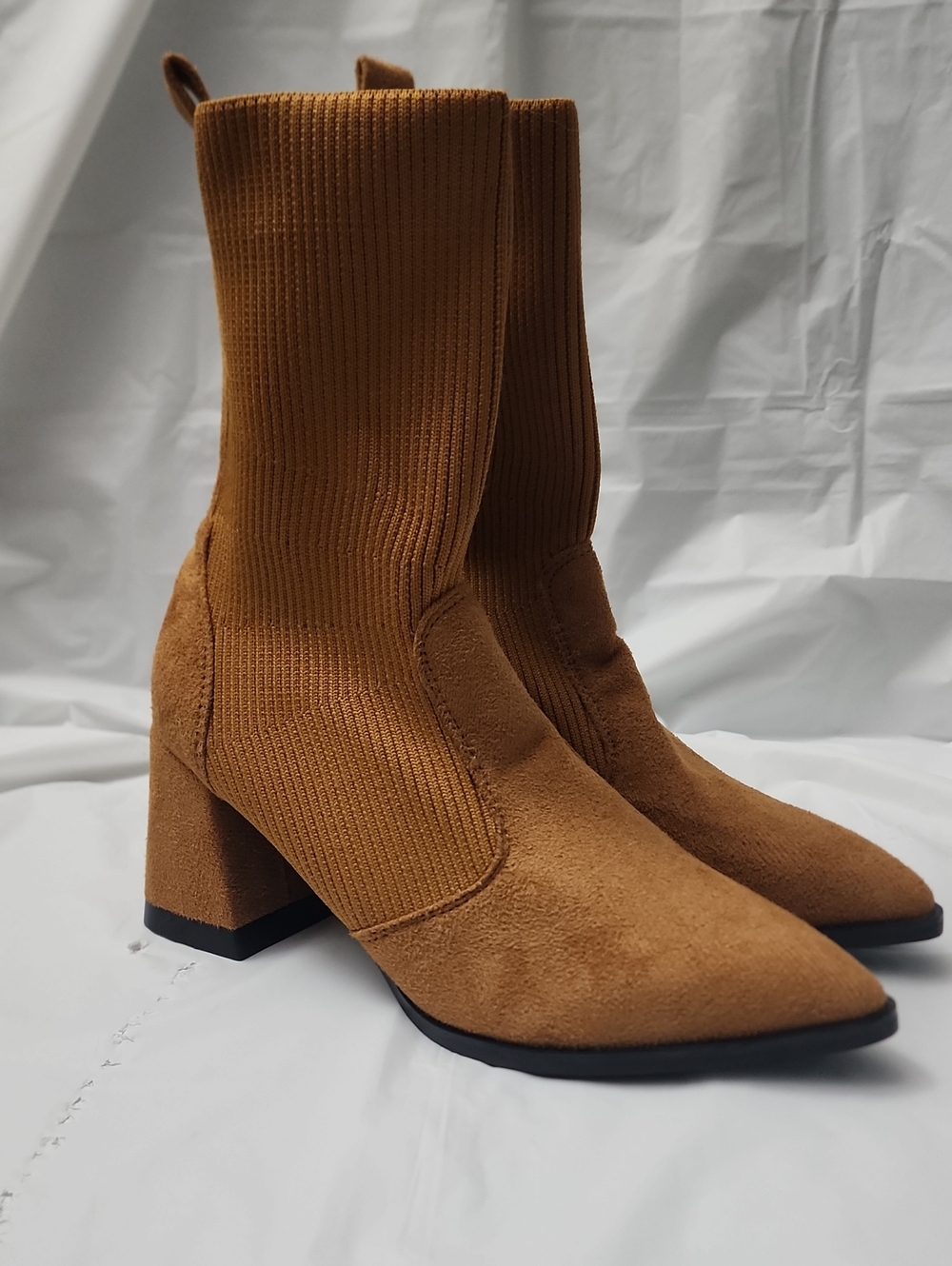 Women's Chestnut Suede Block Heel Sock Boots